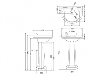 Edwardian Round Basin 56mm and Standard Pedestal